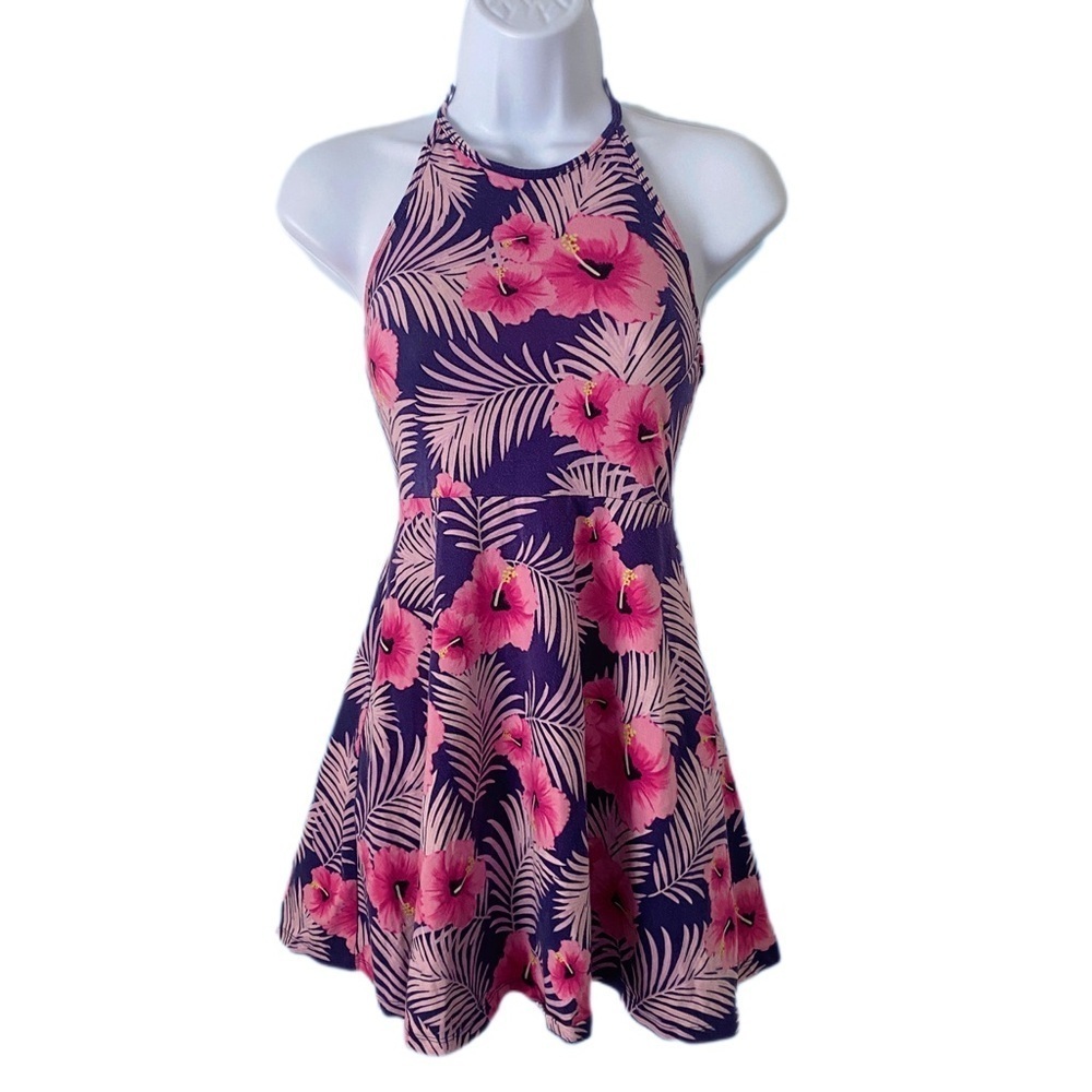 Victoria’s Secret PINK Floral Tropical Halter Dress in Pink and Blue Skater XS